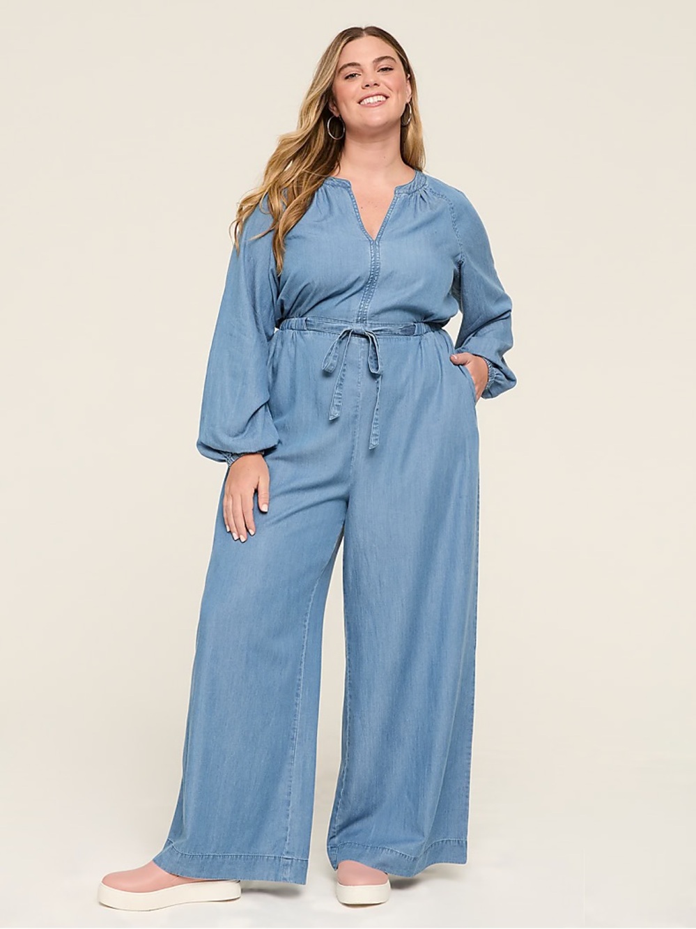 NWT LANE BRYANT SIZE 16 Chambray Long Sleeve Jumpsuit denim